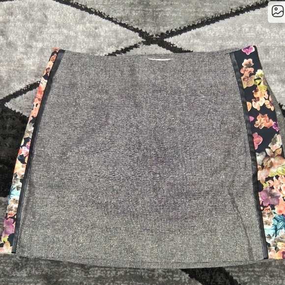 EUC Corey Lynn Calter Gray Size 6 Mini Skirt W Floral Border!! - Picture 9 of 11